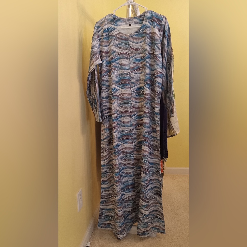Stunning Multicolor Long Sleeve salwar Dress with embroidered pants Size L